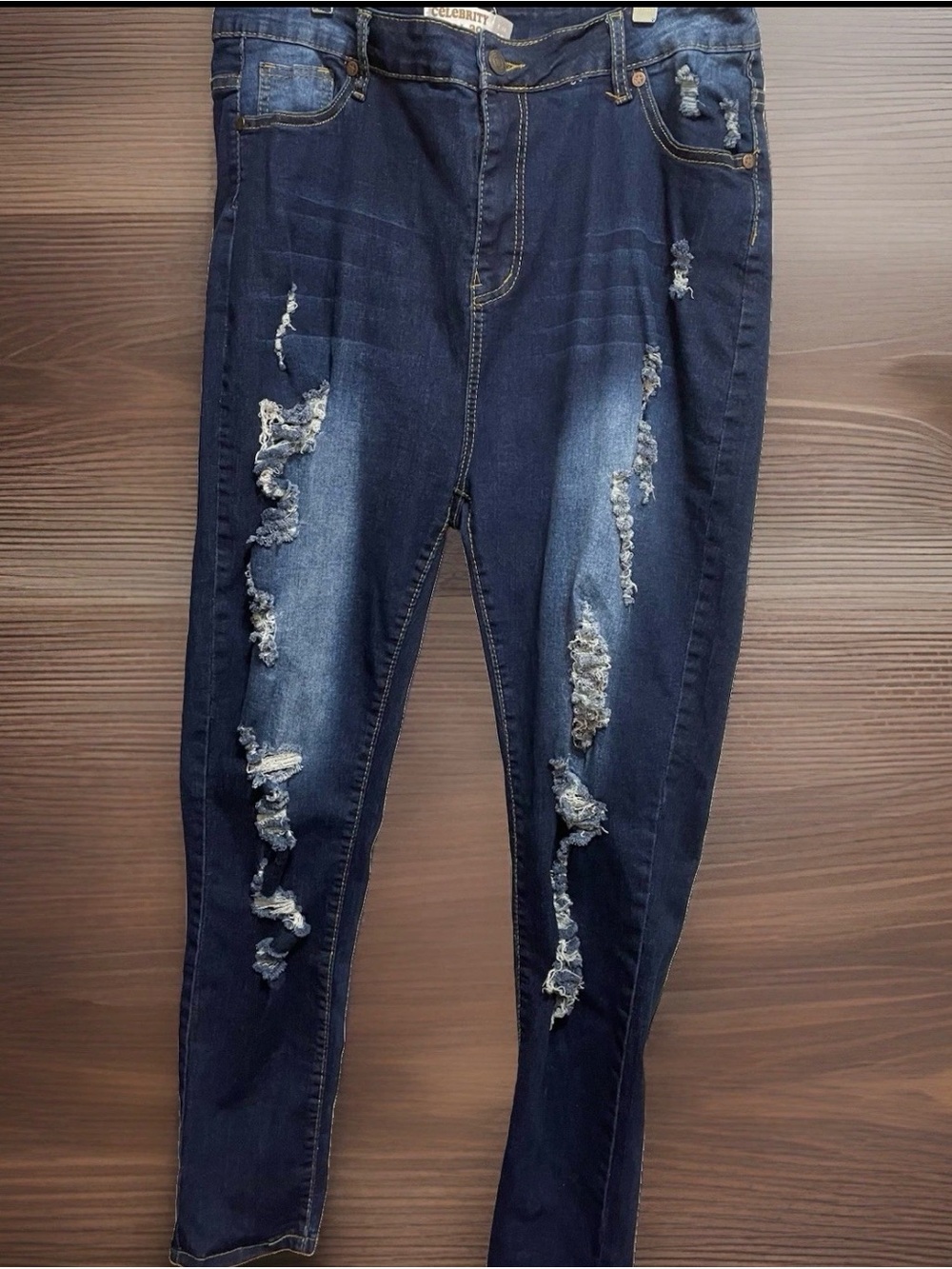 Celebrity Ace Blue Jeans Straight Leg Distressed Women's Size 18 Stretch